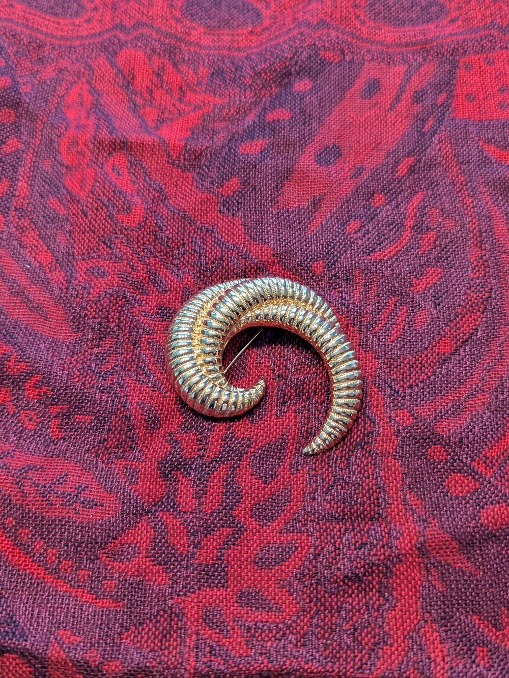 Gold Ribbed Crescent Brooch